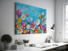 Colorful Floral Wall Art, Rainbow Flower Print, Spring Garden Painting Botanical