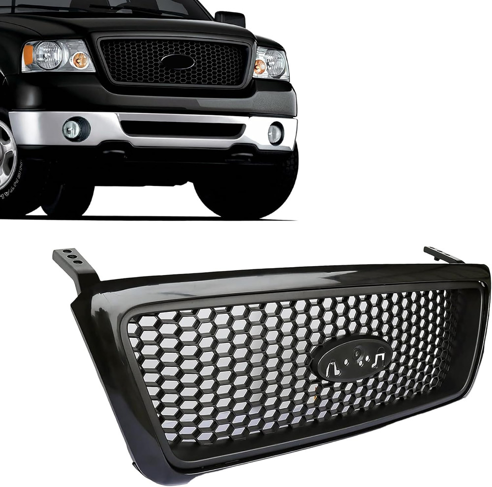 Front Grill Black Grille with Honeycomb Insert Compatible with 2004-2008 Ford F-