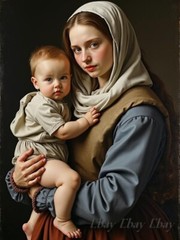 A3 Photo Mother Child Tenderness Artistic Glossy Paper Decor -050