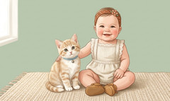 Digital Download Wallpaper HD 4K Desktop Background Baby & Cat Image