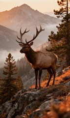 Elk in Mountain Forest Wildlife Nature 3 images Digital Color Photograph