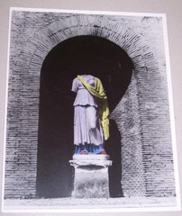VINTAGE 8 x 10 COLORIZED PHOTOGRAPH STATUE WITH CLOTHING SCULPTURE BRICK ARCHWAY