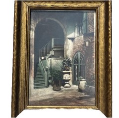 Old Brulatour Courtyard Tinted Photograph Delacroix Signed original frame 1930’s