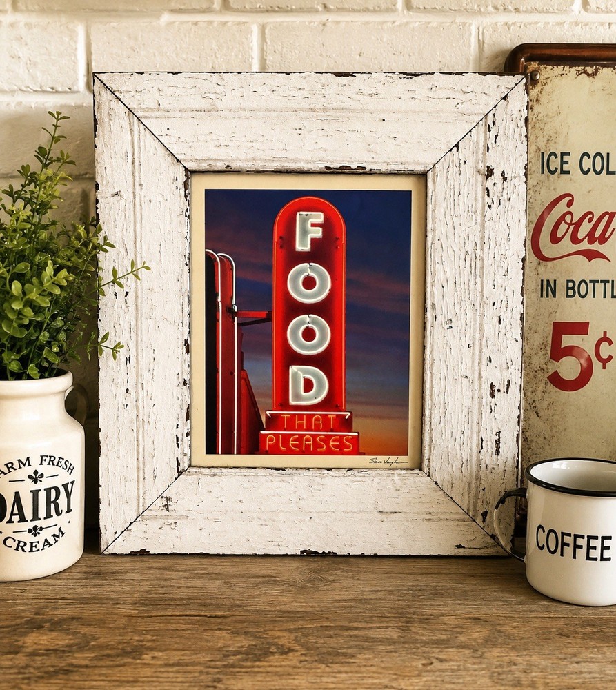 Steve Vaughn Food That Pleases Neon Sign Framed Photo Americana Diner Wall Art