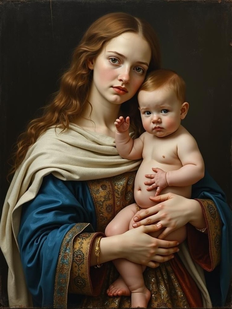 A3 Photo Mother Child Tenderness Artistic Glossy Paper Decor -069