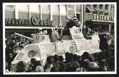 2 photographs view Würzburg, political carnival parade with U-boat car U-1