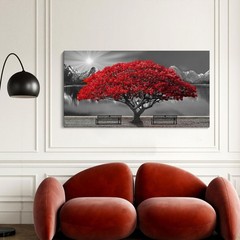 Mofutinpo Black and White Red Tree Wall Art Canvas Print Picture Large Red Tr…