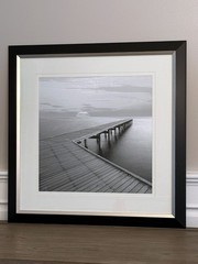 Wall Art, Framed Matted Black and White Photo, Pier On The Water – 27.5″x27.5″