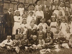 Old Photo Children Girl Boys Group Photo Village Old Home Timber Frame 1900-1940