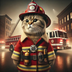Digital Image Fireman Cat Picture Photo Wallpaper Background Desktop AI Art