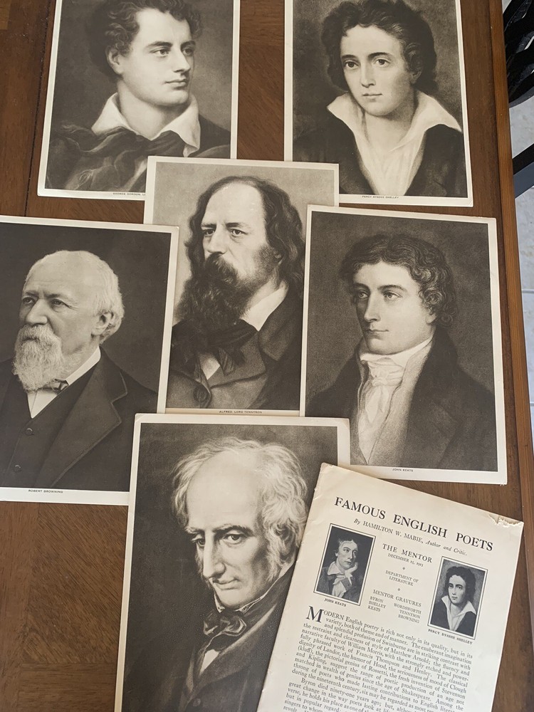 Famous English Poets Pamphlet & 6 Intaglio-gravure Pictures 9.5” H X 7”W