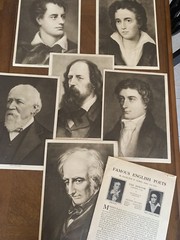 Famous English Poets Pamphlet & 6 Intaglio-gravure Pictures 9.5” H X 7”W