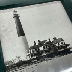 Vintage Barnegat Lighthouse Photo Keepers House NJ Hand Printed Framed Picture