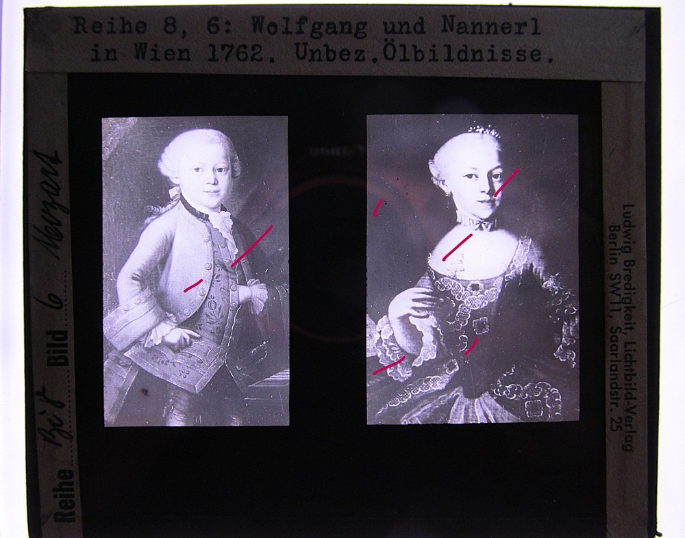 Mozart Wolfgang Amadeus and Nannerl in Vienna Old Glass Picture 8.5 x 10 cm