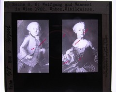 Mozart Wolfgang Amadeus and Nannerl in Vienna Old Glass Picture 8.5 x 10 cm