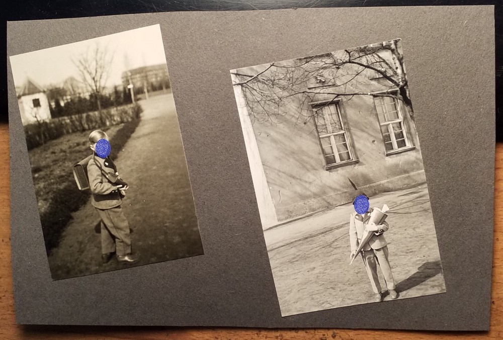 kleiner Junge / Schüler mit Schultüte bei Einschulung in Schule / 5x Foto