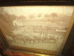 ANTIQUE 1800s REAL WESTERN AMERICANA ORIGINAL FARM WAGON SCENE FRAMED PHOTOGRAPH