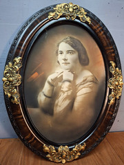 ANTIQUE Oval Portrait/Highly Ornate Tiger Wood & Heavy Gilded Gold Floral Frame