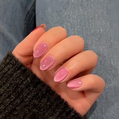 Cat Eye Press On Nails Short Glitter Dark Pink Stick On Nails Short, Sp…