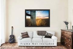 Fence Post Photography Print: Oklahoma Country Sunset Farm Western Sky Photo