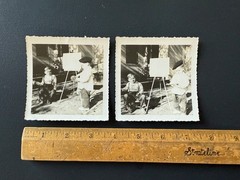 2 CHILD ARTIST WEARING BERET Original Black and White Photos 3 1/2″ X 3 1/2″