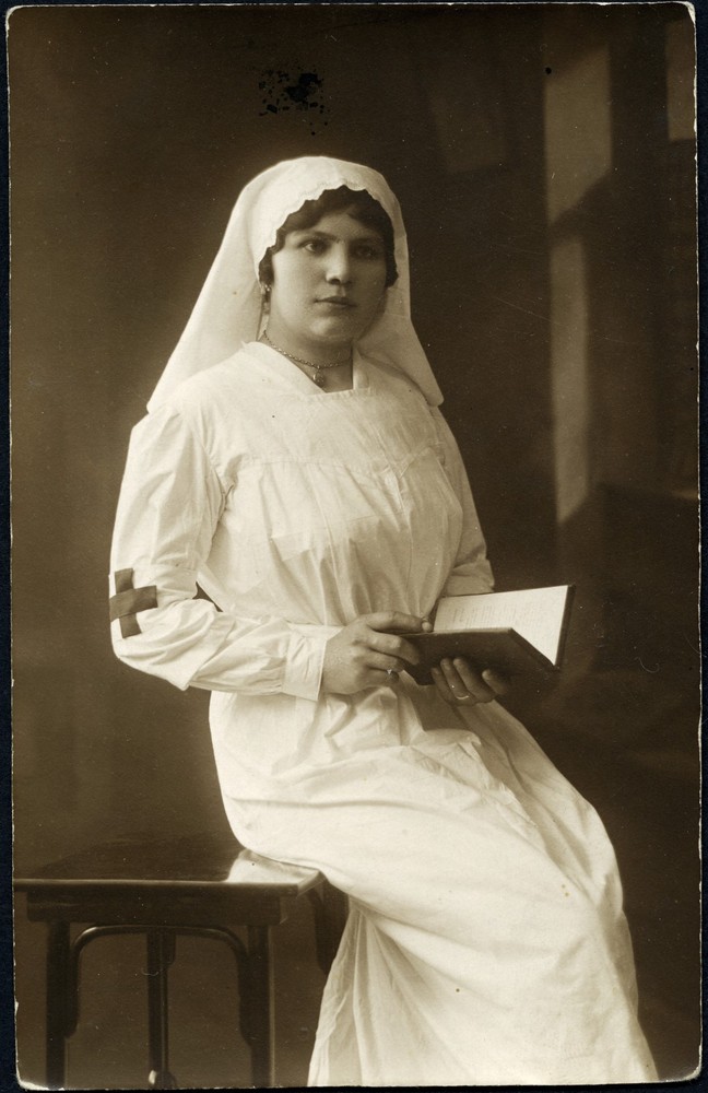 pretty nurse w book, Vintage fine art Photograph, 1910’s Budapest