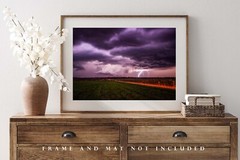 Storm Photography Print: Kansas Lightning Thunderstorm Stormy Night Photo