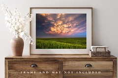 Nature Photography Print – Picture of Mammatus Clouds Over Wheat Field in Kansas