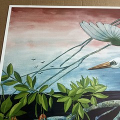 Egret In Flight: Fine Art Print “ Quiet Sunset” Vernon L Good 24.5 X 35” Overall