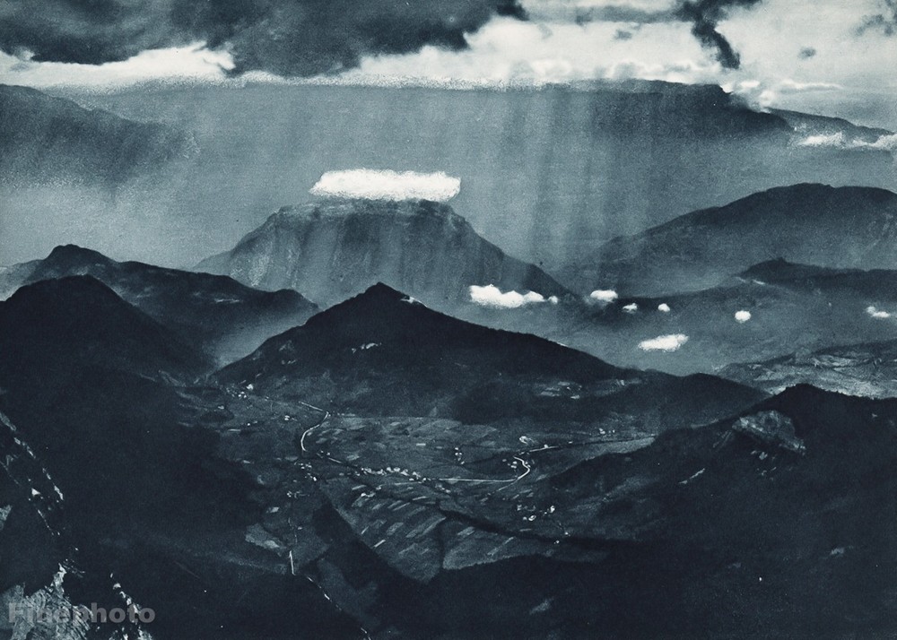1931 Vintage 11×14 AVIATION AIRPLANE ~ Clouds Mountain Aerial Photo Gravure Art