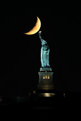 Moon Rising Over the Statue of Liberty, New York