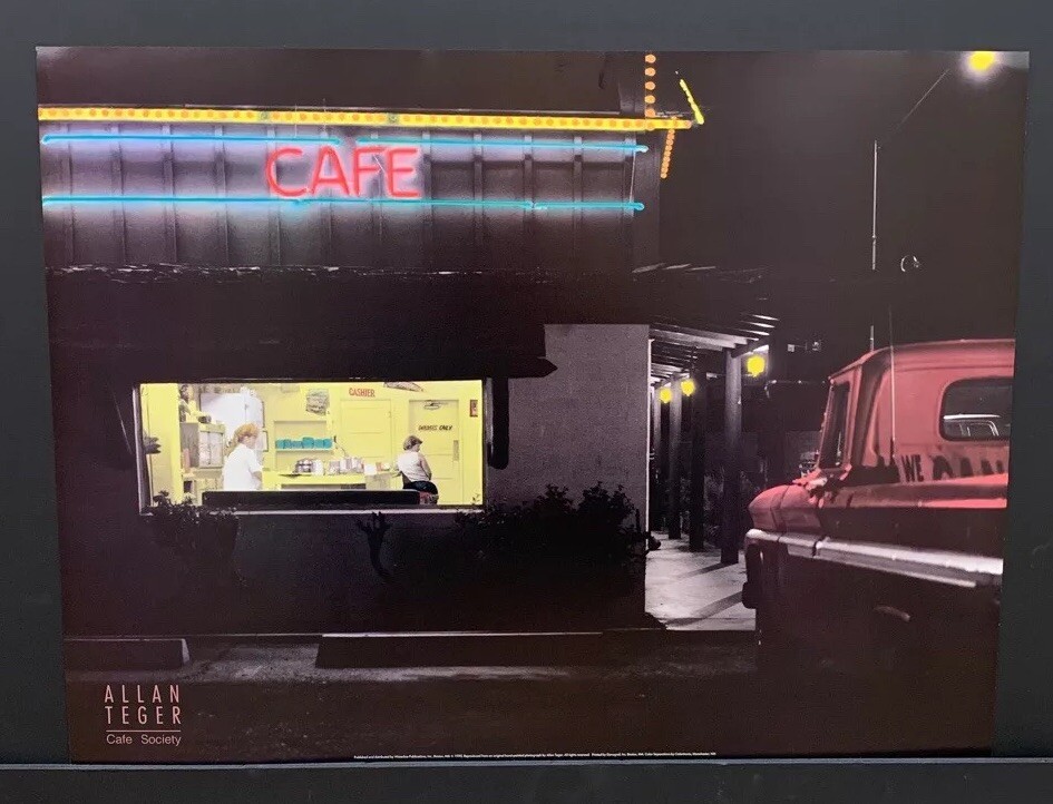 Allan Teger 1990 Lithograph Poster “Cafe Society” Repro From Hand Painted B&W