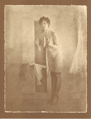 NEWLY FOUND HENDRICKSON B&W SEPIA PHOTO PRINT Topless 1920’s Flapper Girl 11×14″