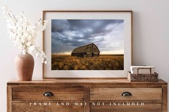 Barn Photography Print: Oklahoma Rustic Prairie Farm Country Stormy Sky Photo