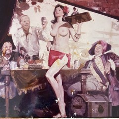 VTG Pirate Tavern Photograph on Board MCM Estate, Pin Up, Tiki Bar Nautical Art