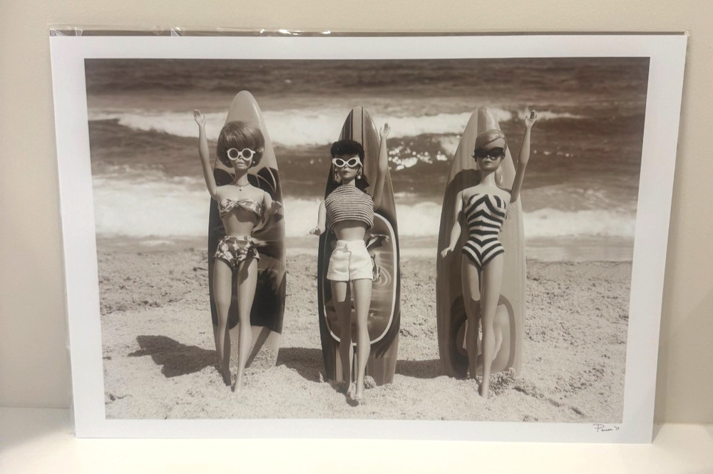 Signed David Parise Photograph Vintage Barbie Surfing at the Beach 13×19” 2017