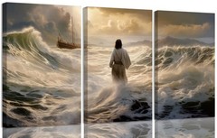 3Pcs Jesus Walking On Water Canvas Wall Art Christian Bible Stories Painting …