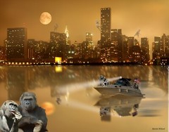 Beautiful composite photograph mounted on board. Ape escape. NOT AI.