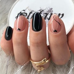 Short Glue Nails, Press on Nails Oval, Glossy Black Heart False Nail…