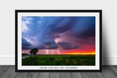 Storm Photography Print: Oklahoma Lightning Stormy Sky Sunset Landscape Photo