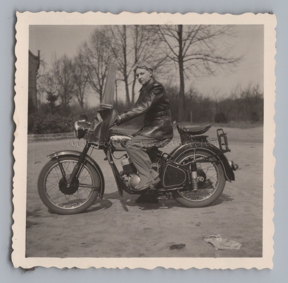 Person on Motorcycle DKW RT 200 – Old Photo 1950s