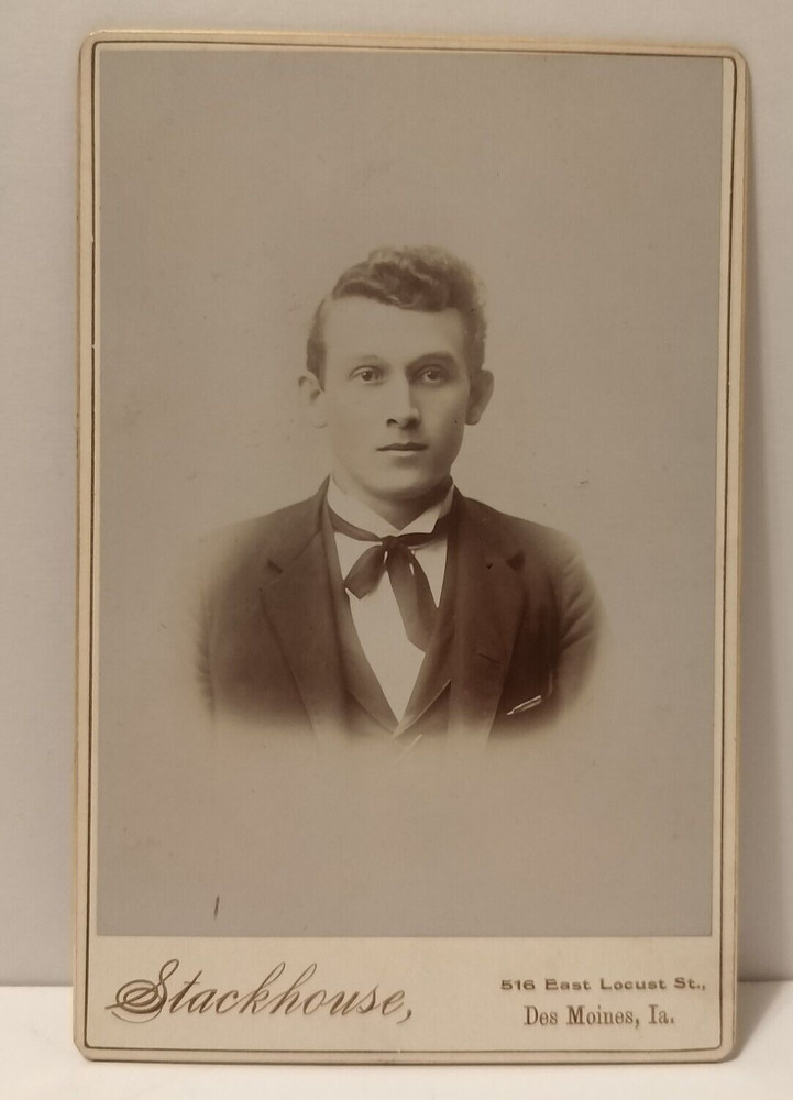 Antique Cabinet Card Nicely Dressed Young Man Stackhouse Studio Des Moines Iowa