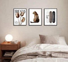 3Pcs Black Framed Trendy Leopard Print Canvas Wall Art Picture Stylish Female…