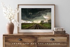 Storm Photography Print: Kansas Train Tracks Thunderstorm Railroad Photo