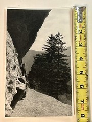 Black and White Photograph Man Hiker Mountain Top View
