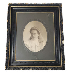 1880’s School Girl Photo Portrait in Large Ornate Antique Wooden Frame 26″x22″