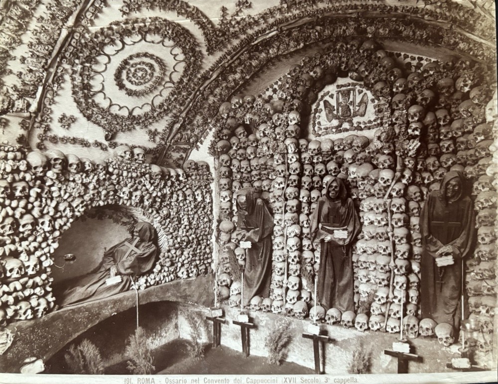 1880s SKELETONS OF ROMAN FRIARS OSSARIO NEL CONVENTO DEI CAPPUCCINI – RARE PHOTO