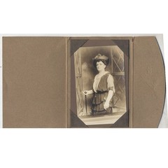 Vintage Post Card Image of Woman in Hat with Cane in Period Paper Folder//Woman