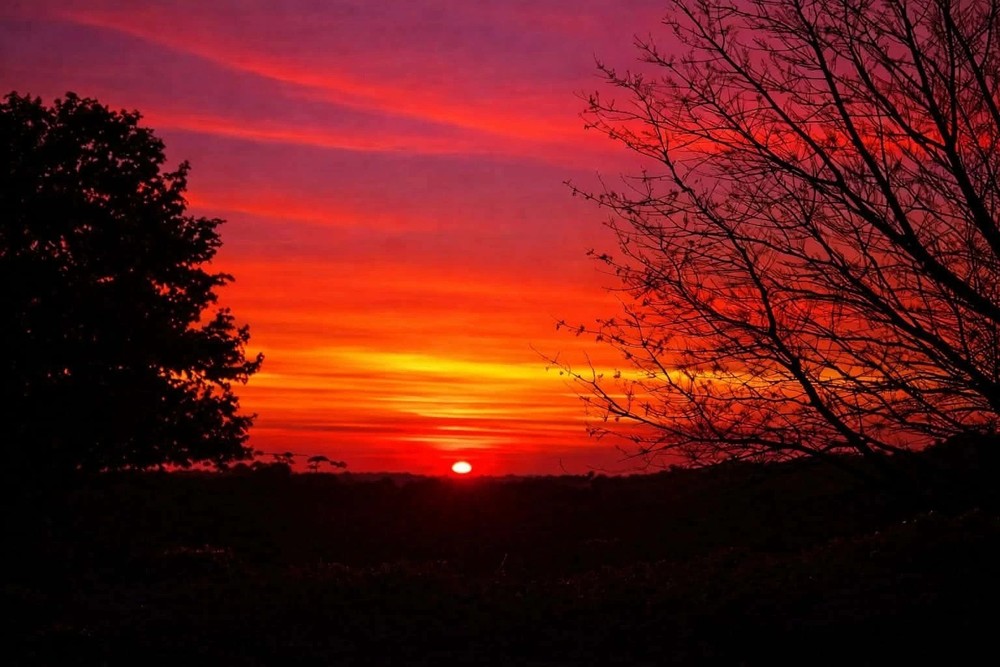 Fiery Red Sunset Landscape Digital Download Printable Wall Art Nature JPG Decor