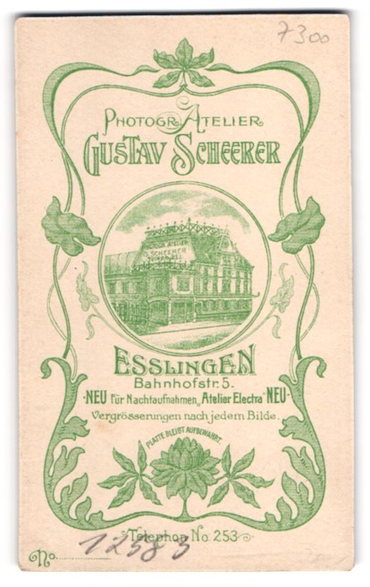 Photograph Gustav Scheerer, Esslingen, Bahnhofstr. 5, view Esslingen, studio